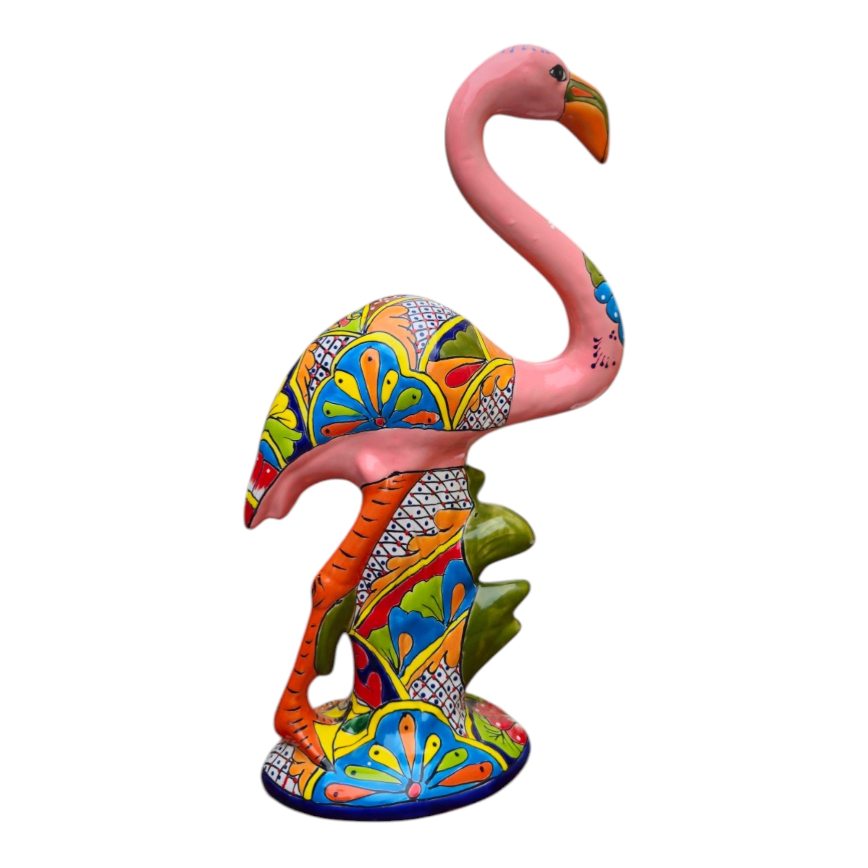 Talavera Pink Flamingo Sculpture | Vibrant Garden Art