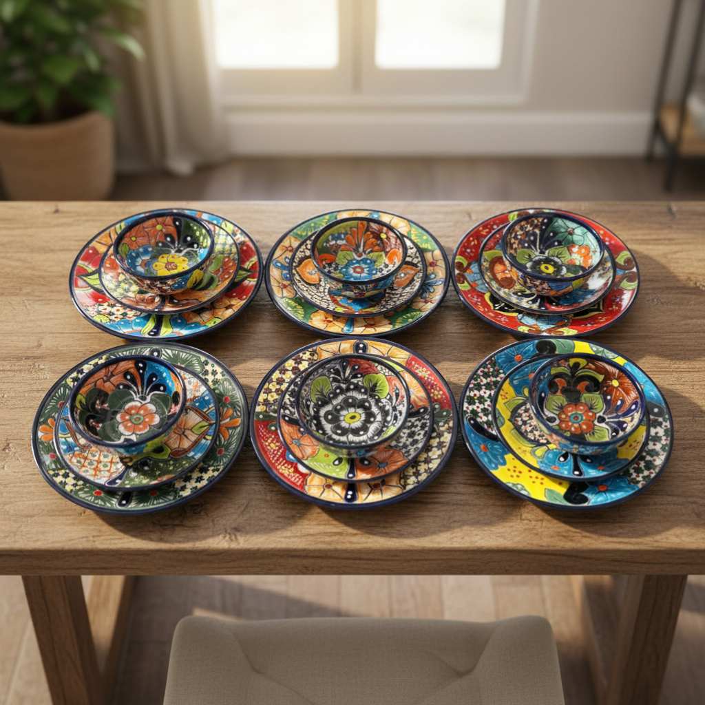 20-Piece Talavera Dinnerware Set | Handmade Floral Tableware (Seats 6)