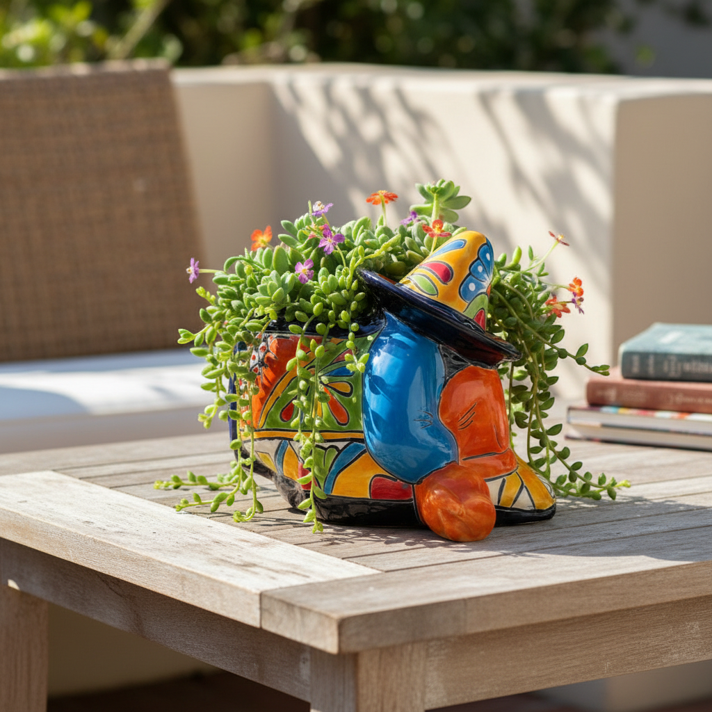 Colorful Talavera Panchito Planter | Mexican Sleeping Man Pottery