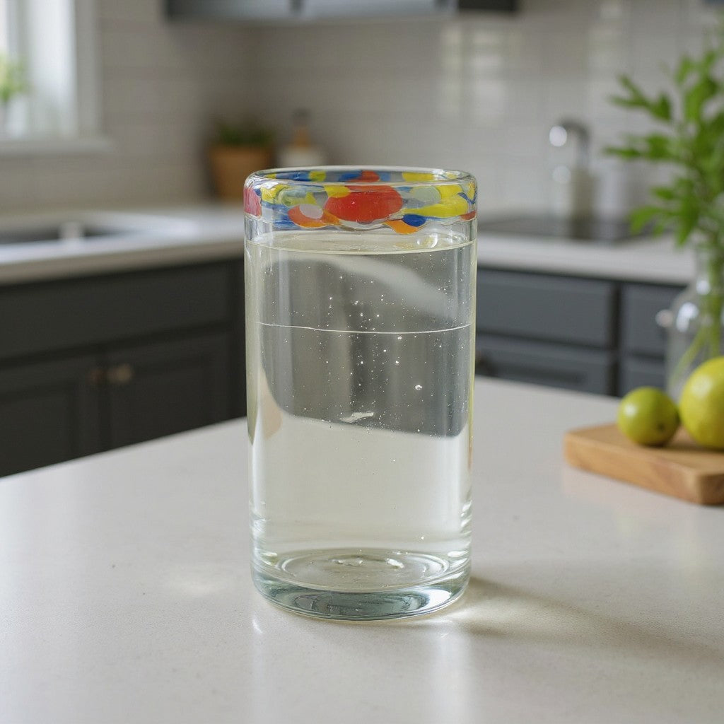 Hand Blown Colorful Tumbler Glass | Confetti Rim