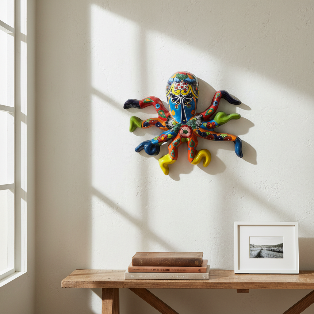 Mexican Handmade Octopus Wall Art | Hand Painted Talavera (Large)