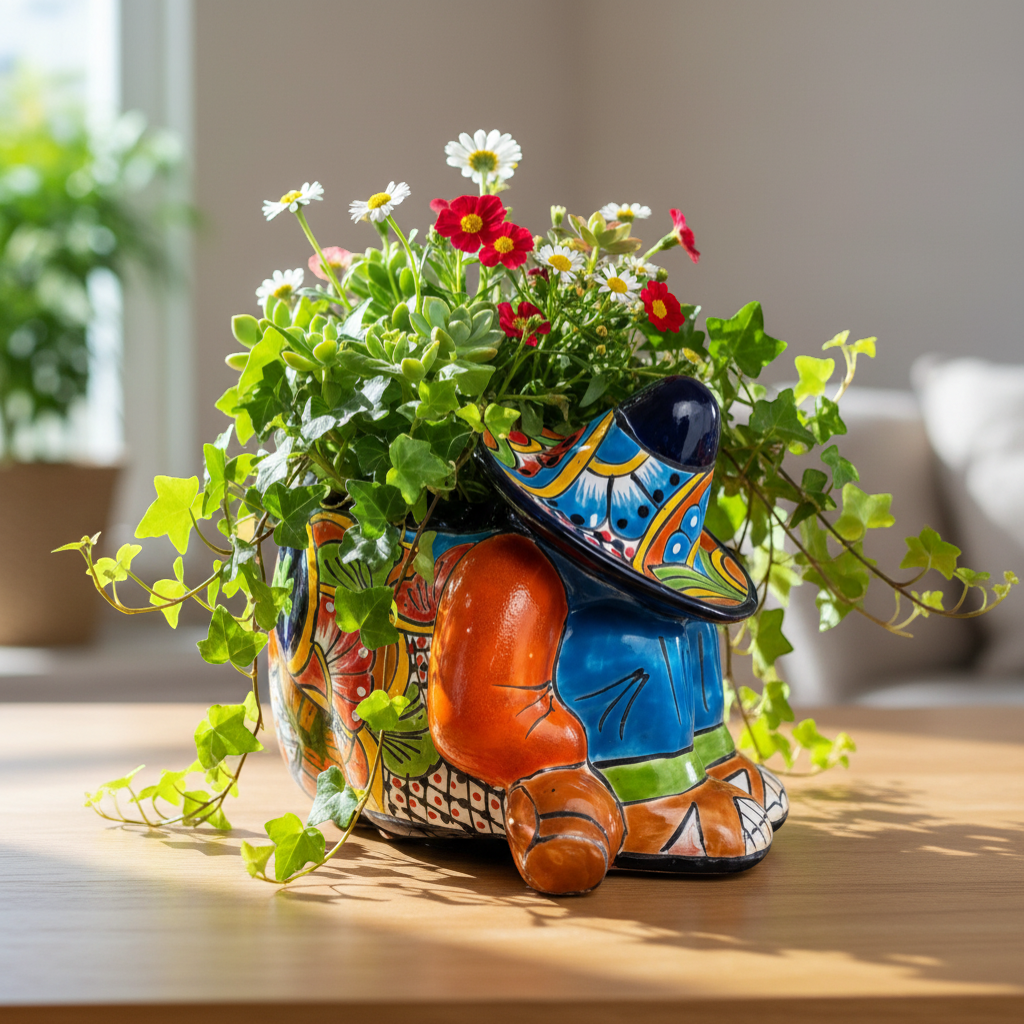 Colorful Talavera Panchito Planter | Mexican Sleeping Man Pottery