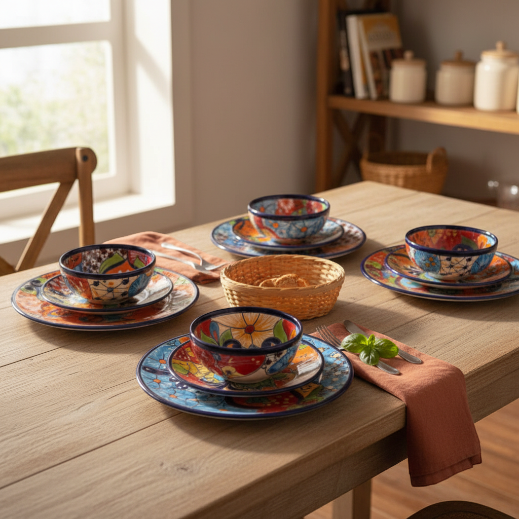 12-Piece Talavera Dinnerware Set | Handmade Mexican Ceramic Plates & Bowls