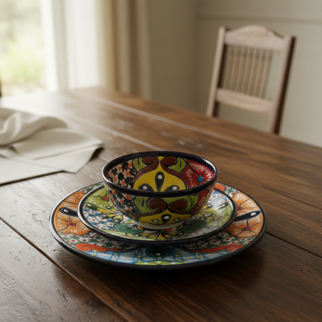 20-Piece Talavera Dinnerware Set | Handmade Floral Tableware (Seats 6)
