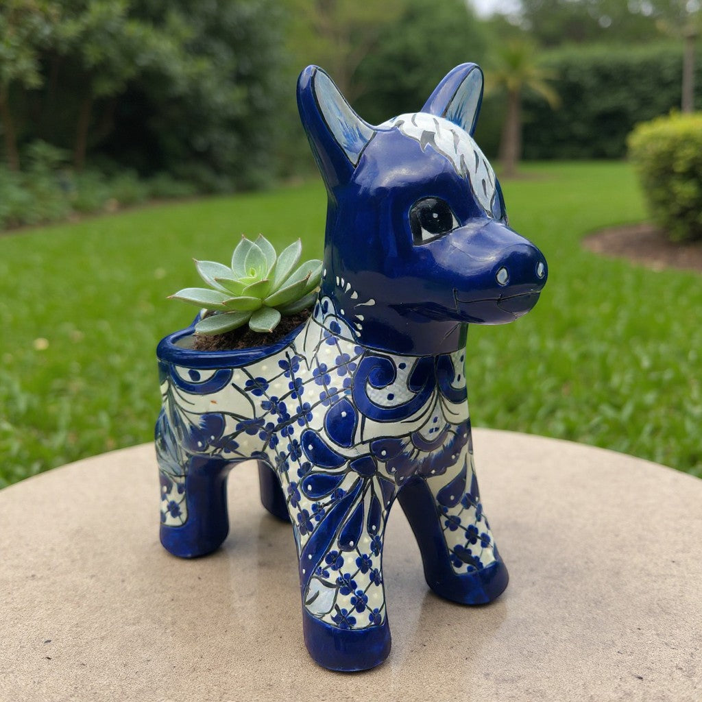 Blue & White Talavera Donkey Planter | Handcrafted Mexican Art