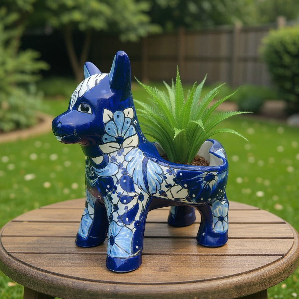 Blue & White Talavera Donkey Planter | Handcrafted Mexican Art