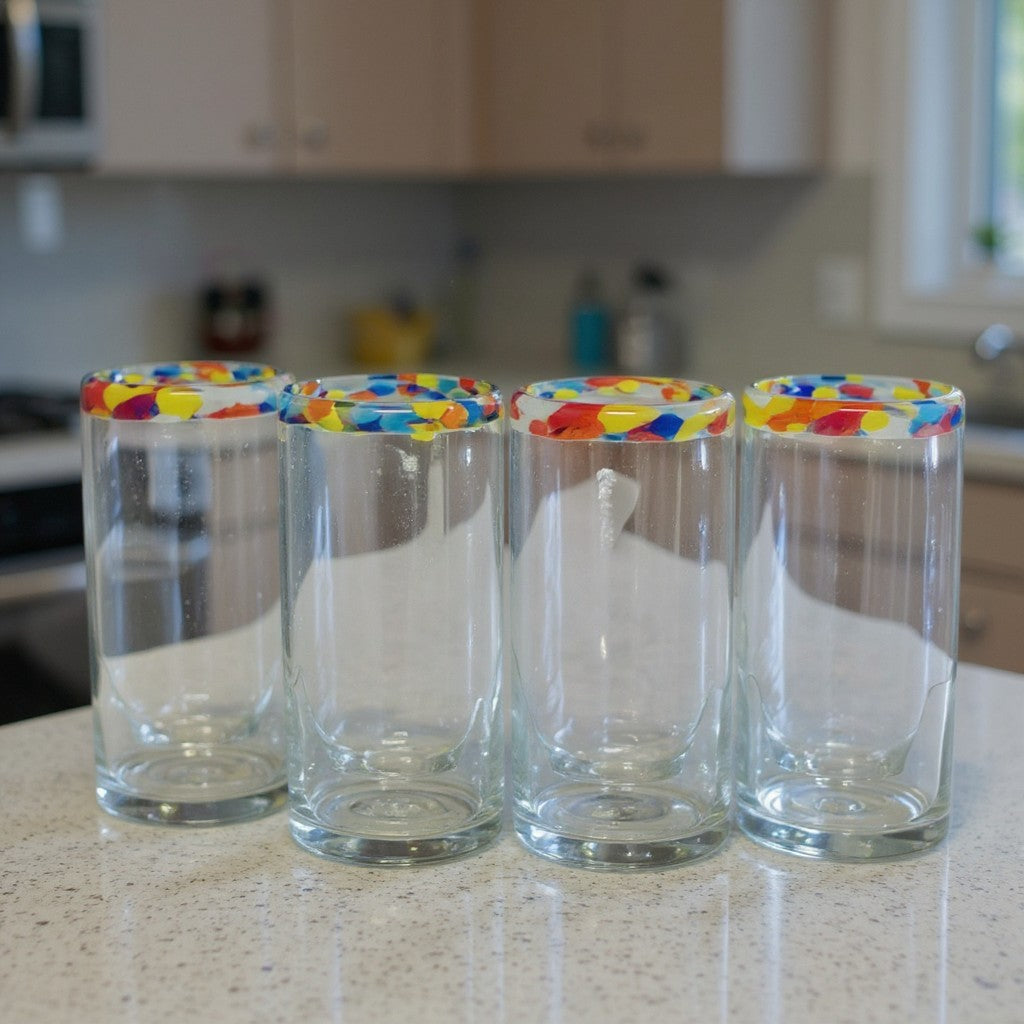 Hand Blown Colorful Tumbler Glass | Confetti Rim