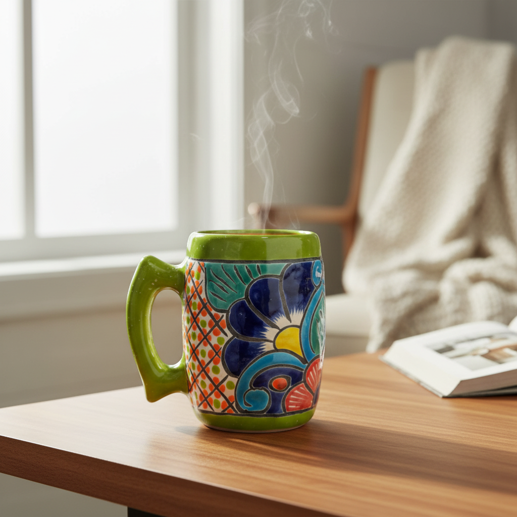 Colorful Handcrafted Mexican Coffee Mug | Talavera Ceramic Art