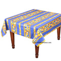 French Provencal tablecloth - Acrylic coated cotton, Spill-proof - 58" square - Lemons blue | Tissus Toselli