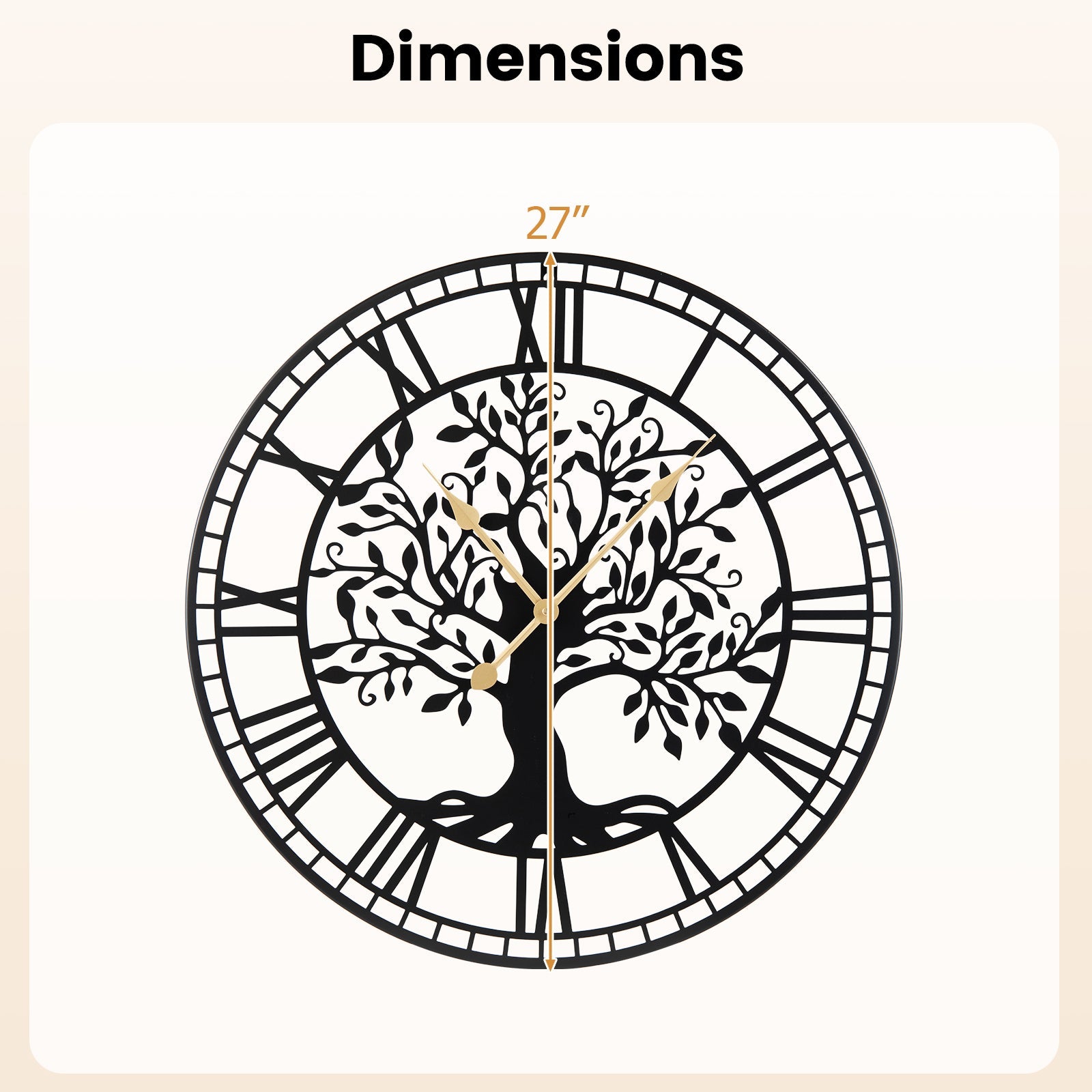 Large Wall Clock 27 Inch Tree of Life Big Metal Wall Clock-Black