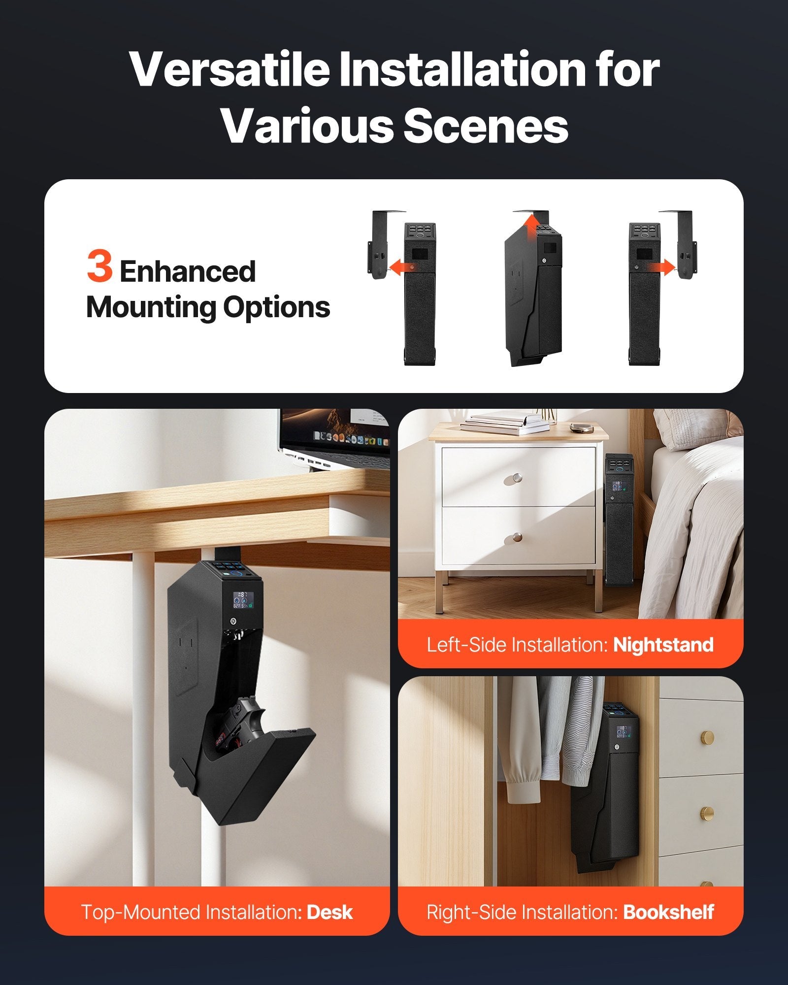 Gun Safe, Slider Handgun Gun Safe with Screen, Fingerprint/Password/Key, 3-Way Quick Access Firearm Case Box with LED for 1 Pistol & Magazine, Mounted Gun Box for Nightstand Bedside Desk Car