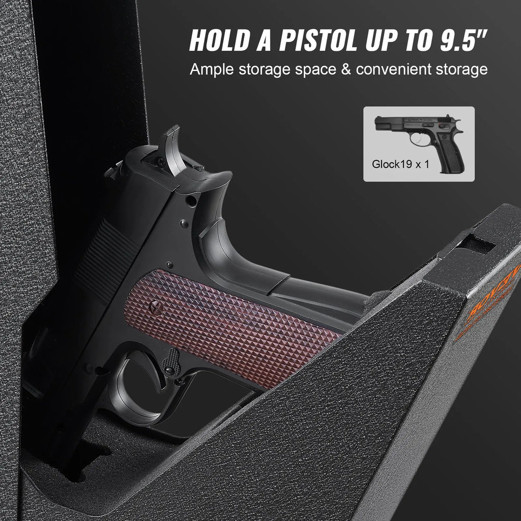 Mounted Gun Safe for Pistols, Biometric Gun Safe with Three Quick Access Ways of Fingerprints, Passwords and Keys, Handgun Safe for 1 Pistol for Home, Bedside, Nightstand, Wall