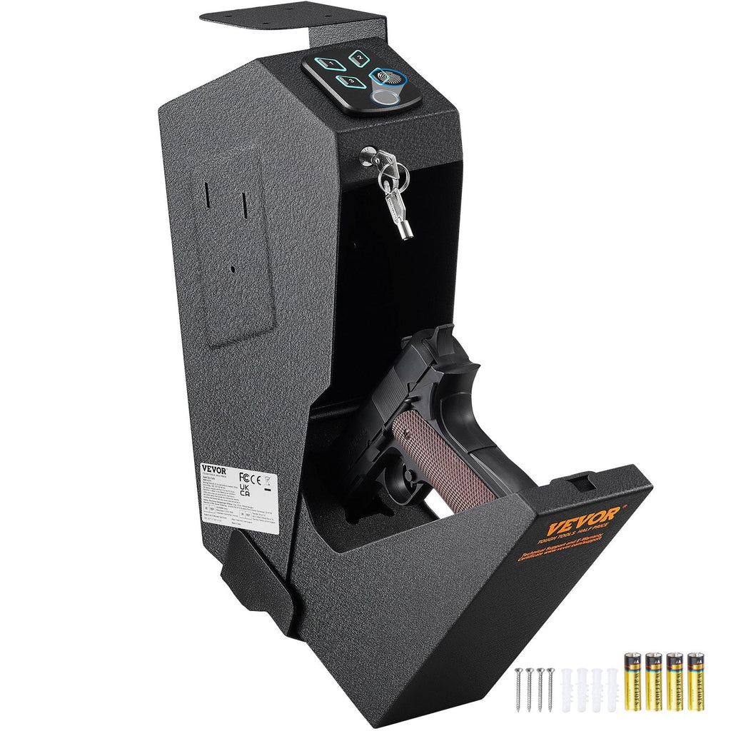 Mounted Gun Safe for Pistols, Biometric Gun Safe with Three Quick Access Ways of Fingerprints, Passwords and Keys, Handgun Safe for 1 Pistol for Home, Bedside, Nightstand, Wall