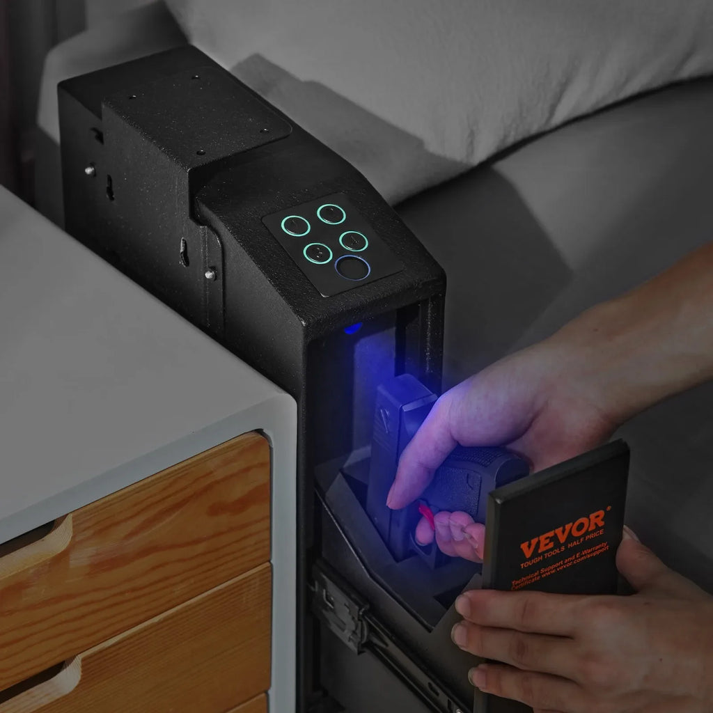 Mounted Gun Safe for Pistols, Biometric Gun Safe with Three Quick Access Ways of Fingerprints, Passwords and Keys, Handgun Safe for 1 Pistol for Home, Bedside, Nightstand, Wall
