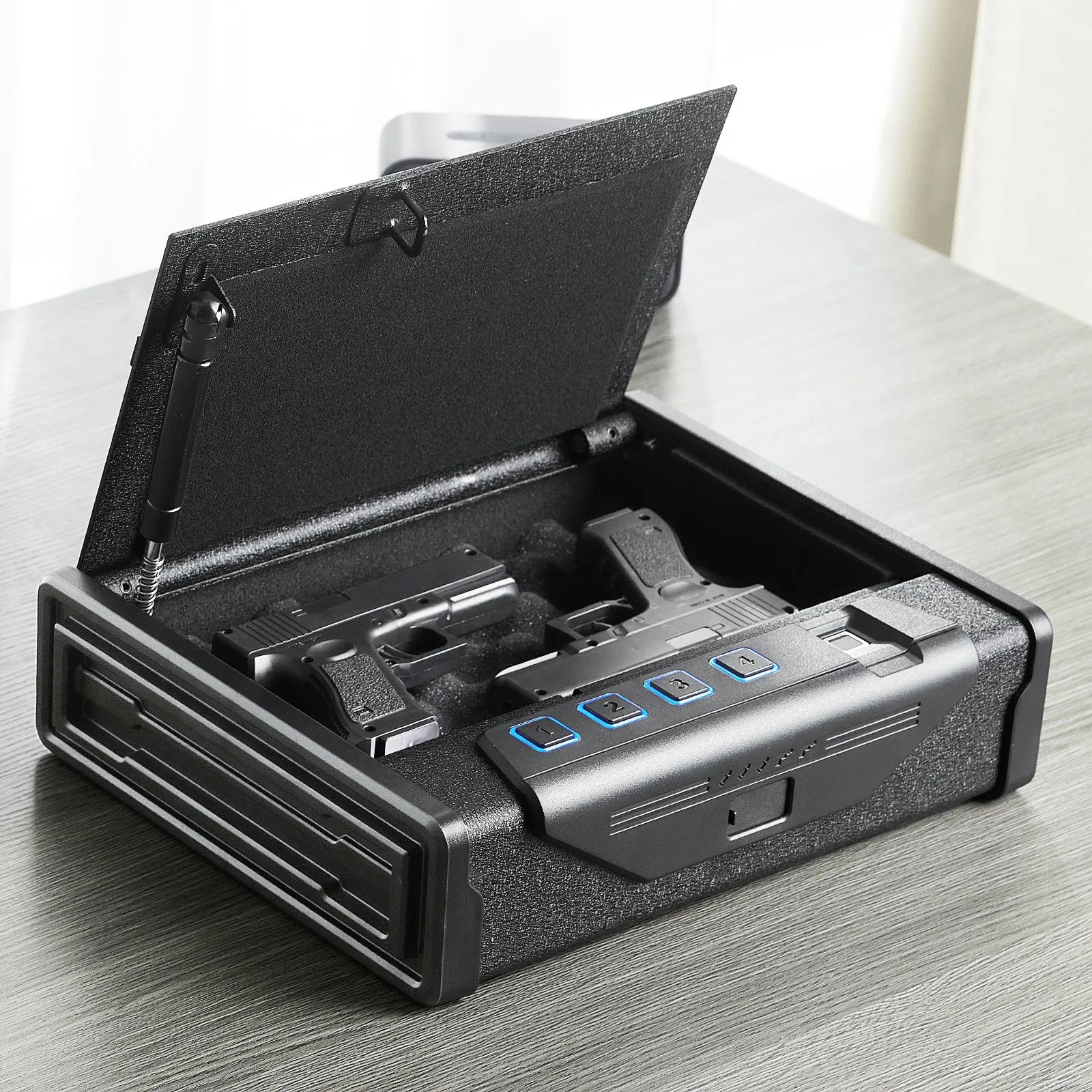 Gun Safe for Pistols, Biometric Gun Safe with Three Quick Access Ways of Fingerprints, Passwords and Keys, Handgun Safe for 2 Pistols for Home, Bedside, Nightstand, Car