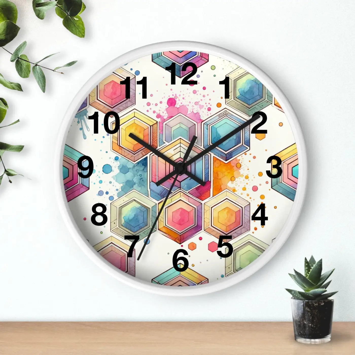 Abstract Geometric Wall Clock – Colorful Wood - Dipaliz