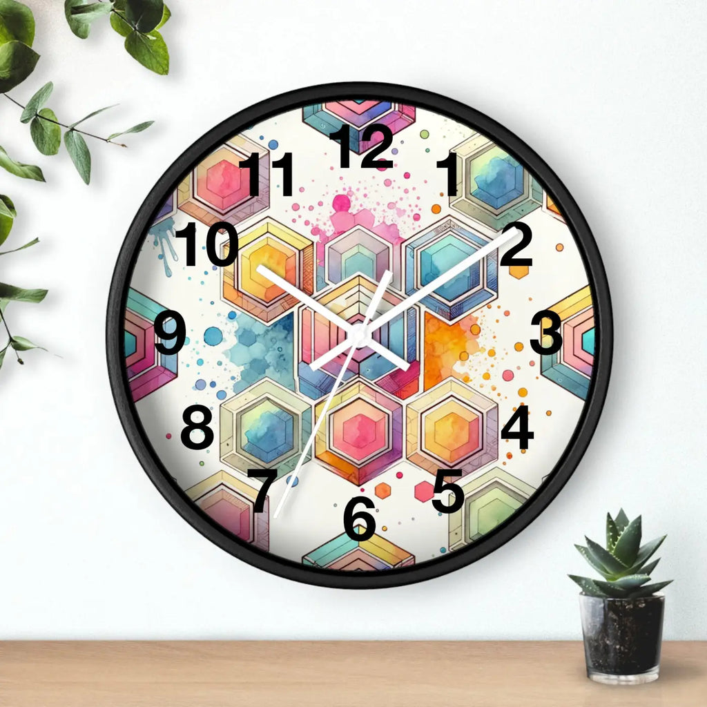 Abstract Geometric Wall Clock – Colorful Wood - Dipaliz
