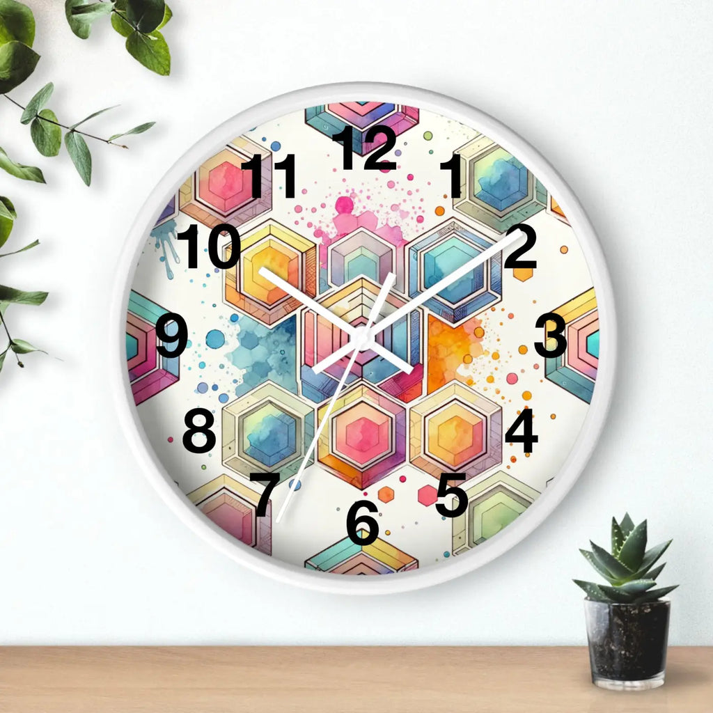 Abstract Geometric Wall Clock – Colorful Wood - Dipaliz