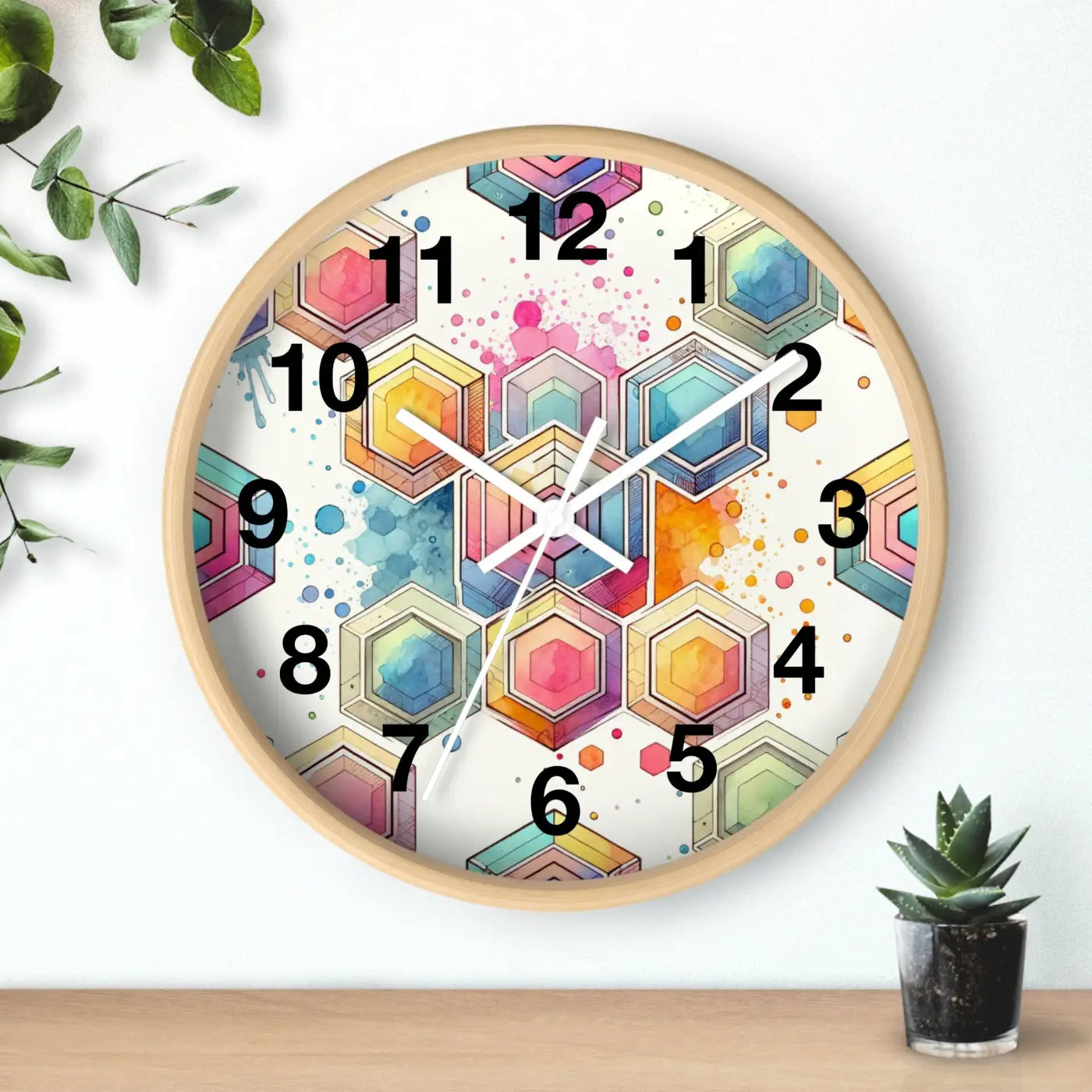 Abstract Geometric Wall Clock – Colorful Wood - Dipaliz