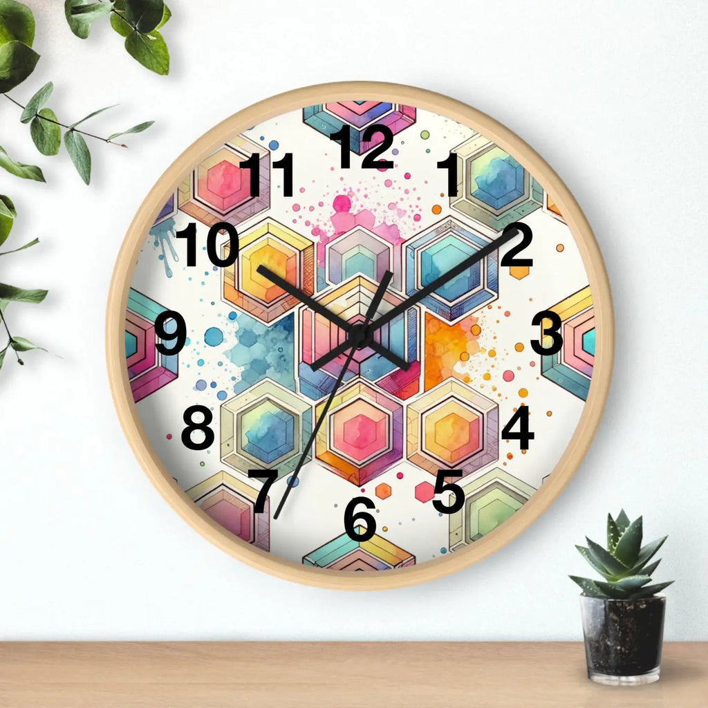 Abstract Geometric Wall Clock – Colorful Wood - Dipaliz