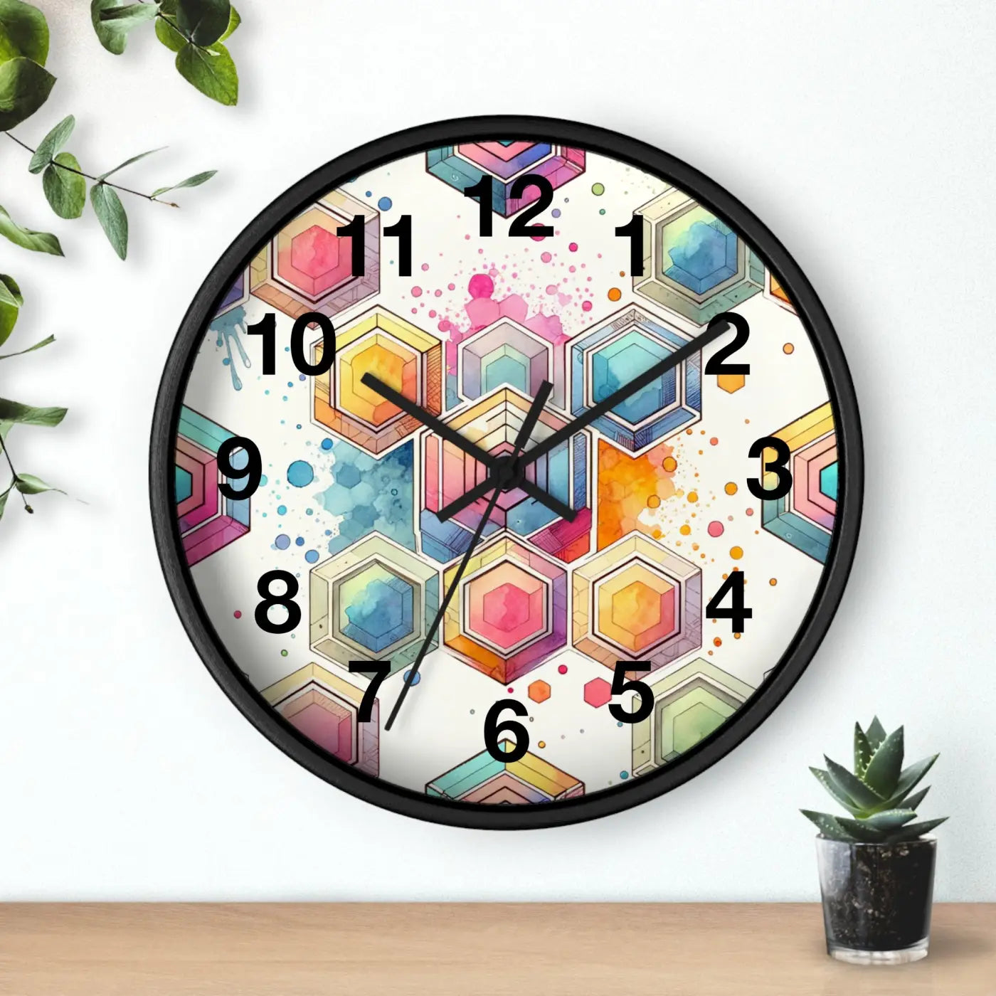 Abstract Geometric Wall Clock – Colorful Wood - Dipaliz