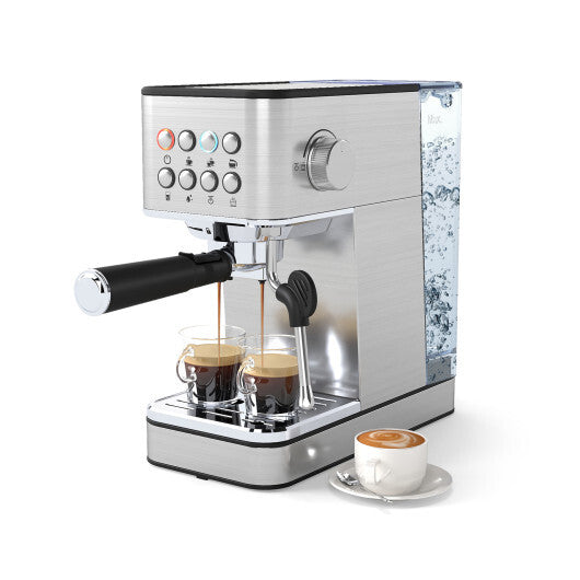 Costway Espresso Machine 20 Bar Compact Stainless Steel Coffee Maker with Milk Frother-Silver